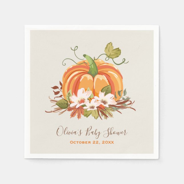 Rustic Pumpkin Paper Napkin Fall Baby shower (Front)
