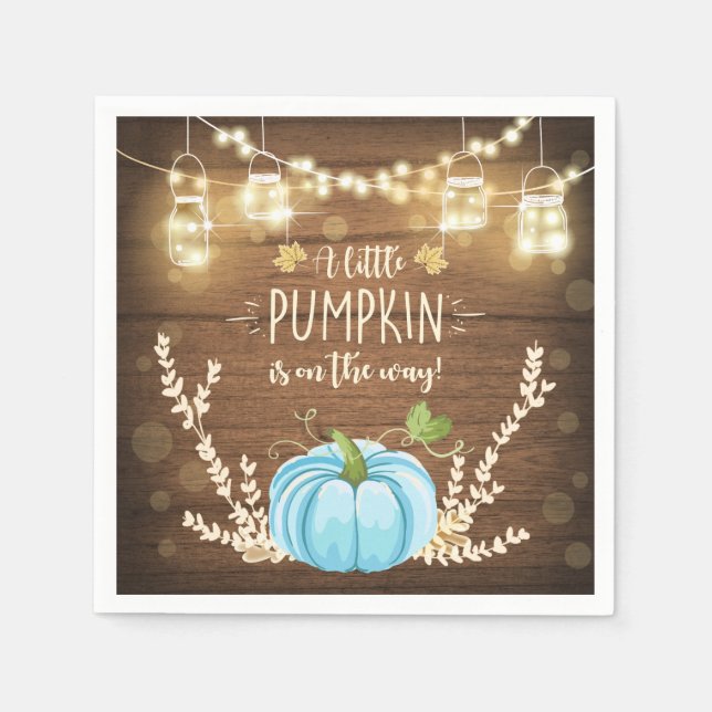 Rustic Pumpkin Paper Napkins Fall Wood Shower (Front)