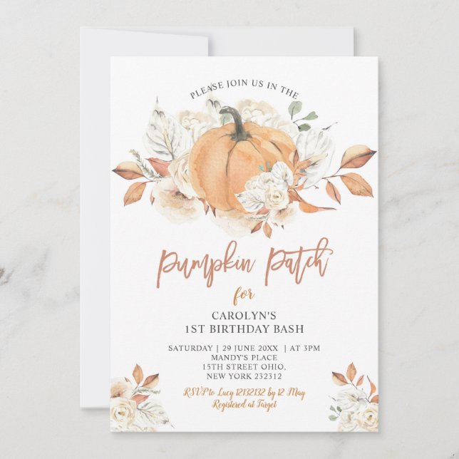 Rustic Pumpkin Patch Birthday Bash Party Invitation (Front)