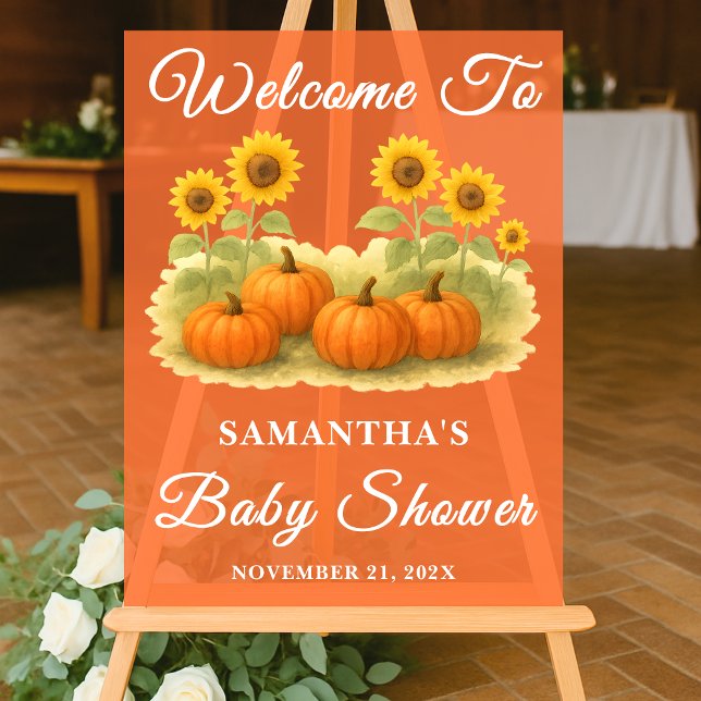 Rustic Pumpkin Patch Sunflowers Fall Baby Shower Acrylic Sign (Creator Uploaded)