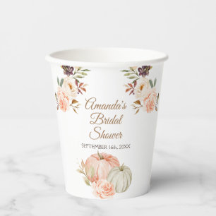 Rustic Pumpkin Peach Floral Bridal Shower White Paper Cups
