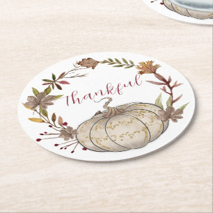 Rustic Pumpkin Personalised Thanksgiving  Round Paper Coaster
