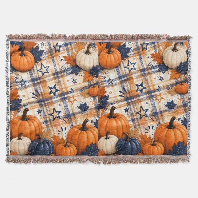 Rustic Pumpkin Plaid Throw Blanket – Cosy Autumn H (Front)
