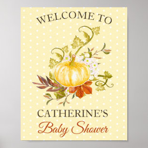 Rustic Pumpkin Polka Dot Baby Shower Welcome Poster