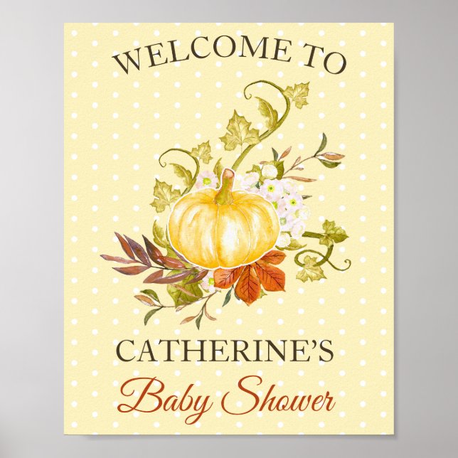 Rustic Pumpkin Polka Dot Baby Shower Welcome Poster (Front)