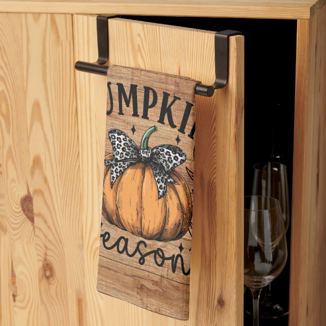 Rustic Pumpkin Season Fall Thanksgiving Tea Towel (Thirds Fold)