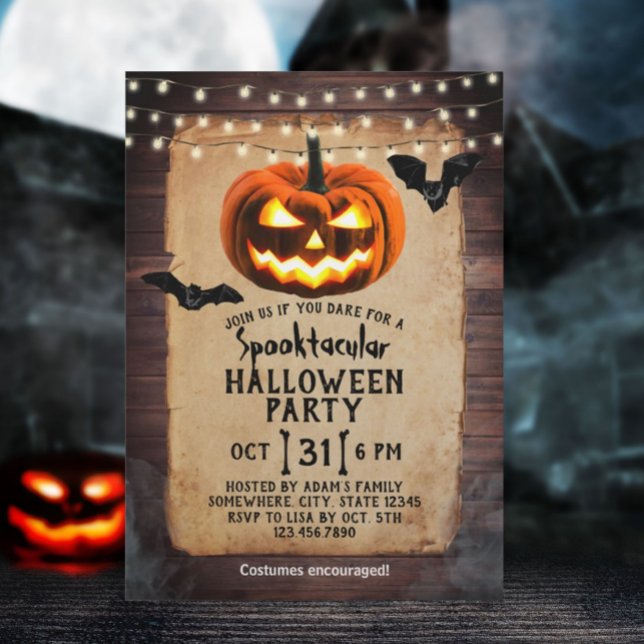 Rustic Pumpkin Spooktacular Halloween Party Invitation (Creator Uploaded)