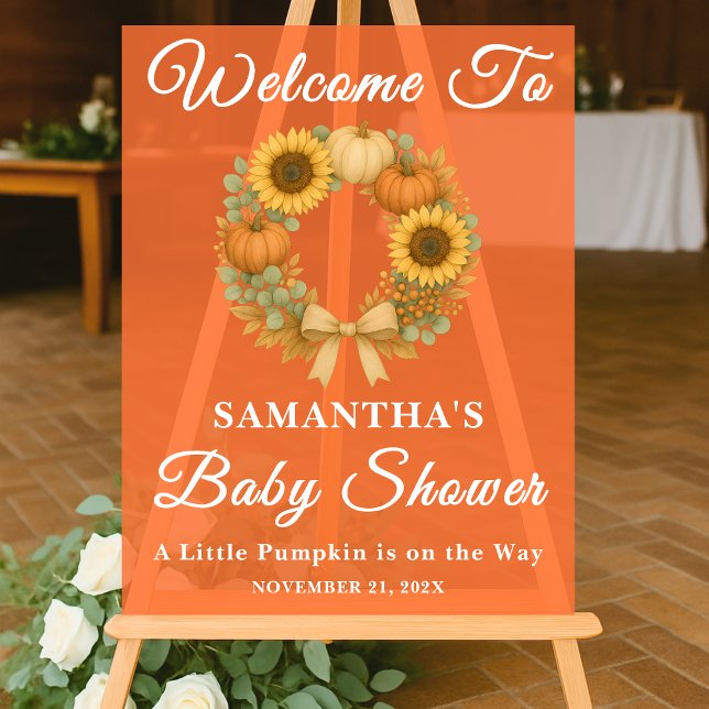 Rustic Pumpkin Sunflower Fall Baby Shower Welcome Acrylic Sign (Creator Uploaded)