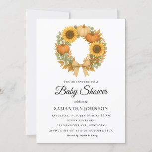 Rustic Pumpkin & Sunflower Wreath Fall Baby Shower Invitation