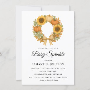 Rustic Pumpkin Sunflower Wreath Fall Baby Sprinkle Invitation