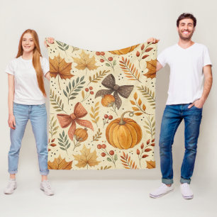 Rustic Pumpkin Terracotta Bow Fall Harvest Fleece Blanket