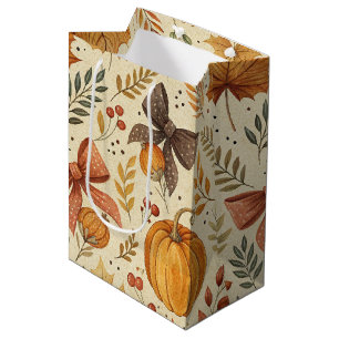 Rustic Pumpkin Terracotta Bow Fall Harvest Medium Gift Bag