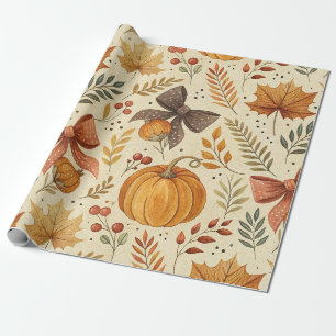 Rustic Pumpkin Terracotta Bow Fall Harvest Wrapping Paper
