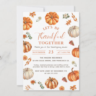 Rustic Pumpkin Thankful Thanksgiving Dinner Invitation