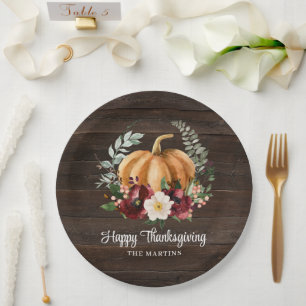 Rustic Pumpkin Thanksgiving Dinner Paper Plate