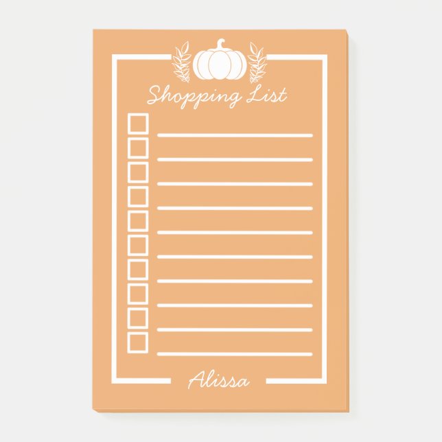 Rustic Pumpkin To Do List Tick Boxes with Name Post-it Notes (Front)