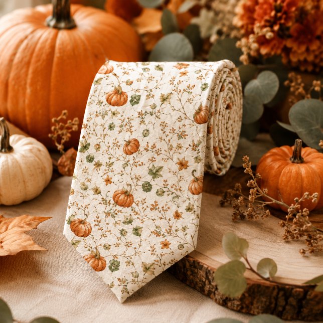 Rustic Pumpkin Vine Watercolor Wedding Tie (Creator Uploaded)