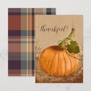 Rustic Pumpkin Vintage Plaid Thankful Thank You Card