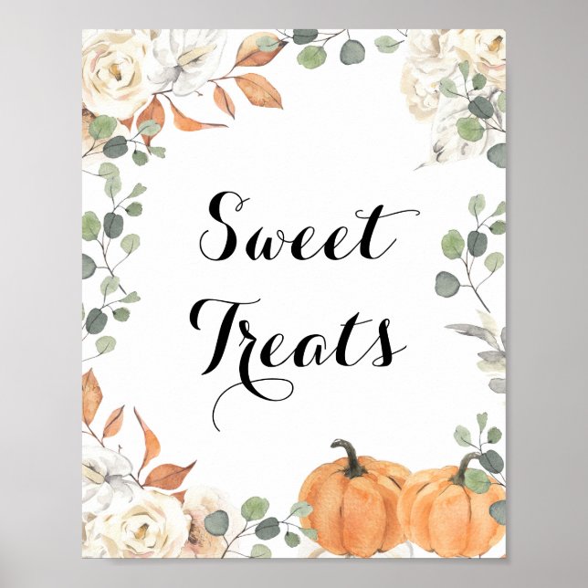 Rustic pumpkin watercolor Sweet Treats sign (Front)