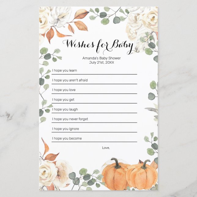 Rustic pumpkin Watercolor Wishes for Baby Game (Front)
