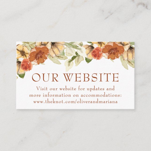 Rustic Pumpkin Wedding Website Enclosure Card (Front)