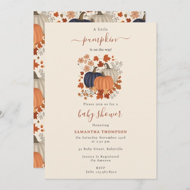 Rustic Pumpkin Wildflowers Fall Autumn Baby Shower Invitation (Front/Back)