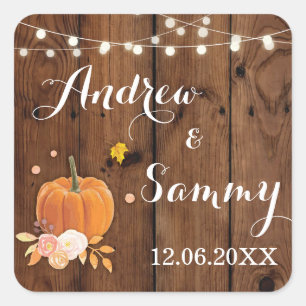 Rustic Pumpkin Wood Initials Name Stickers Label