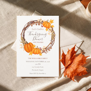 Rustic Pumpkin Wreath Thanksgiving Dinner Invitati Invitation