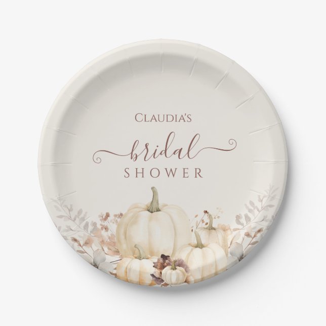 Rustic Pumpkins and Flowers Fall Bridal Shower  Paper Plate (Front)