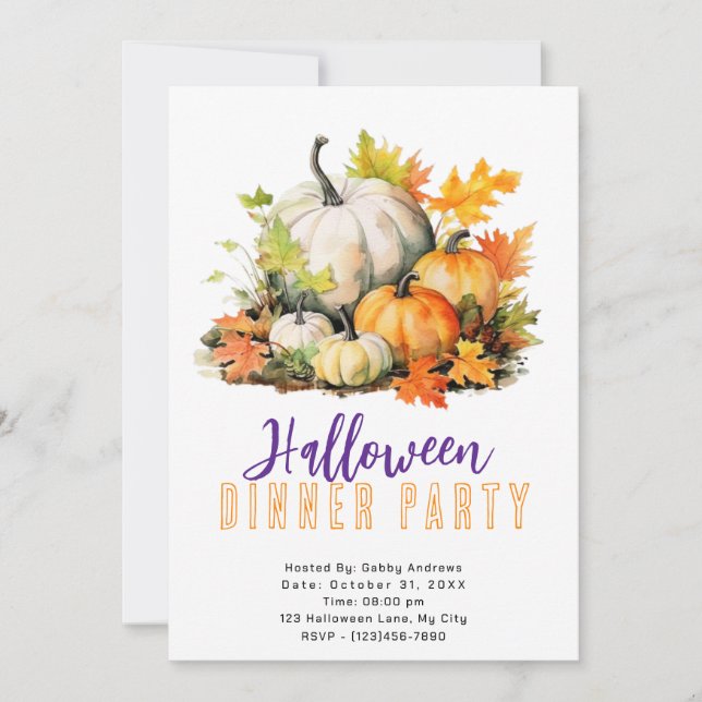 Rustic Pumpkins and Leaves Halloween Dinner Party Invitation (Front)