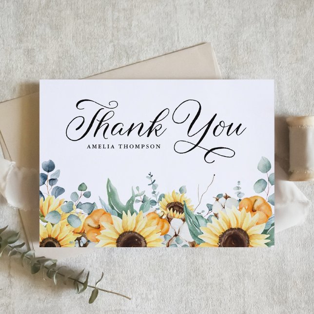 Rustic Pumpkins and Sunflowers Autumn Baby Shower Thank You Card (Creator Uploaded)