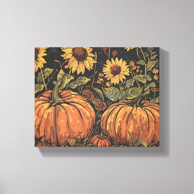 Rustic Pumpkins and Sunflowers Fall Art Print (Front)