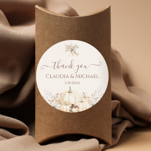 Rustic Pumpkins Elegant Fall Wedding Thank You  Classic Round Sticker