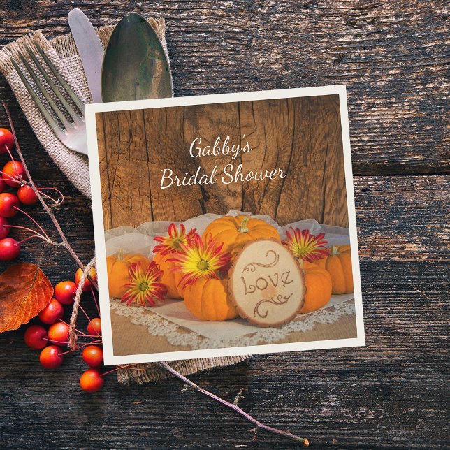 Rustic Pumpkins Fall Barn Bridal Shower Napkin (Set the tables at your Autumn Bridal Shower with the charming Rustic Pumpkins Paper Napkins.)