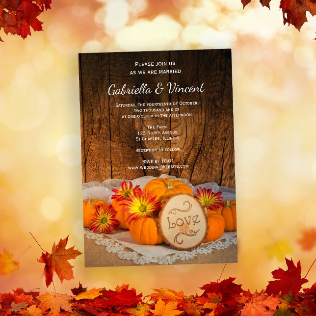 Rustic Pumpkins Fall Barn Wedding Invitation (Invite guests to your Autumn marriage with the charming Rustic Pumpkins Fall Wedding Invitation.)