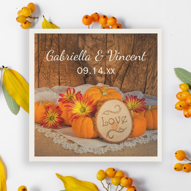 Rustic Pumpkins Fall Barn Wedding Napkin (Set the tables at your Autumn marriage reception with the Rustic Pumpkins Fall Wedding Napkins.)