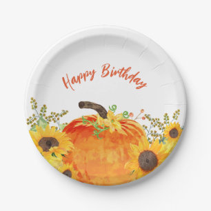 Rustic Pumpkins Fall Birthday Paper Plate