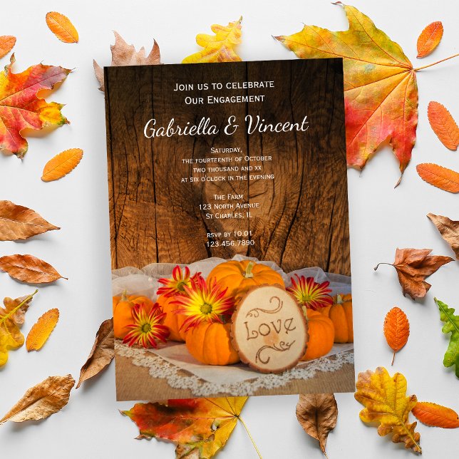 Rustic Pumpkins Fall Engagement Barn Party Invitation (Celebrate your Autumn Engagement with the charming Rustic Pumpkins Fall Party Invitation.)