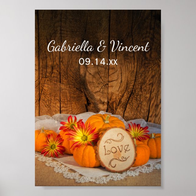 Rustic Pumpkins Fall Wedding Poster (Front)