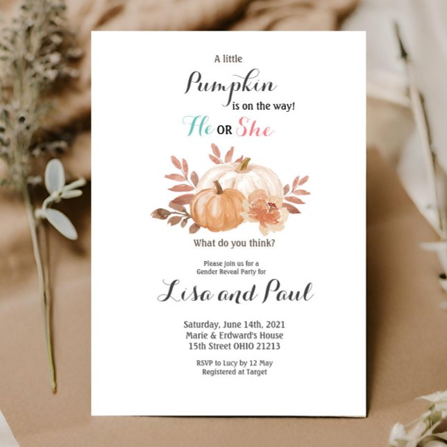 Rustic Pumpkins He or She Gender Reveal Invitation (Creator Uploaded)