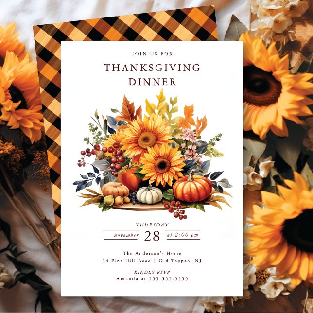 Rustic Pumpkins & Sunflowers Thanksgiving Invitation (Creator Uploaded)