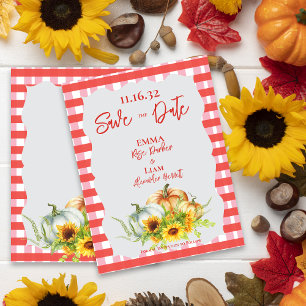 Rustic Pumpkins Sunflowers Wedding Save the Date Postcard