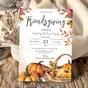 Rustic Pumpkins   Watercolor Friendsgiving Dinner Invitation