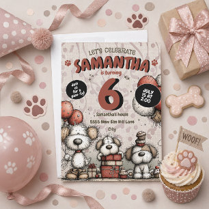 Rustic Puppy Dog Girl's 6th Birthday  Invitation
