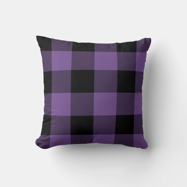 Rustic Purple and Black Buffalo Check Plaid Cushion (Front)