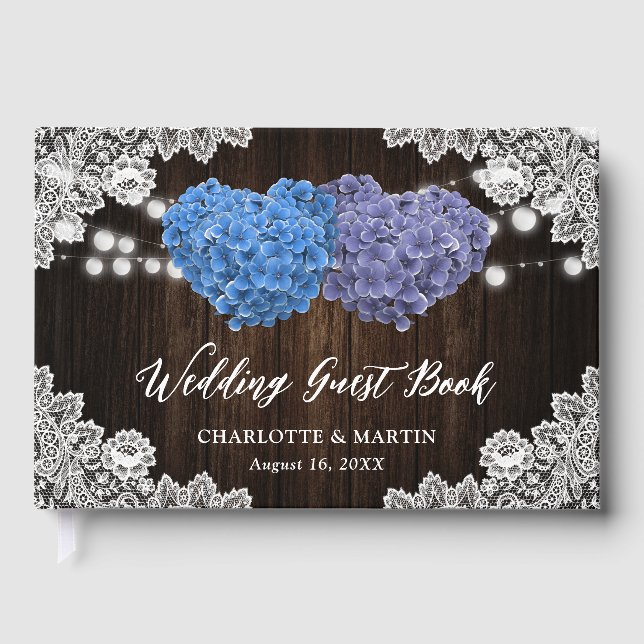 Rustic Purple and Blue Floral Wedding Guest Book (Front)