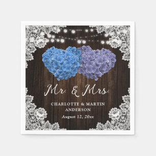 Rustic Purple and Blue Mr and Mrs Floral Wedding Napkin