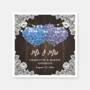 Rustic Purple and Blue Mr and Mrs Floral Wedding Napkin