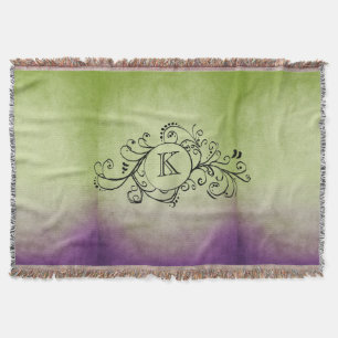 Rustic Purple and Green Bohemian Flourish Throw Blanket