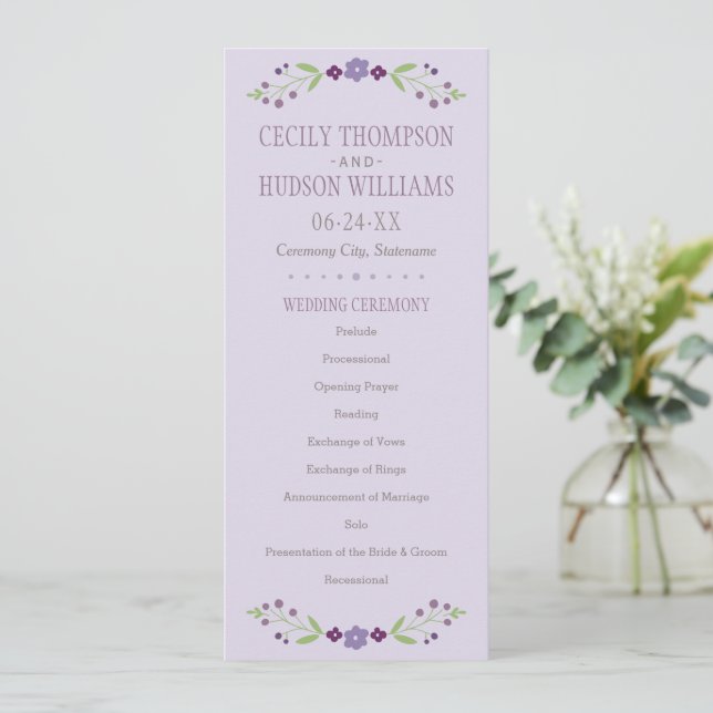 Rustic Purple and Green Floral Wedding Program (Standing Front)